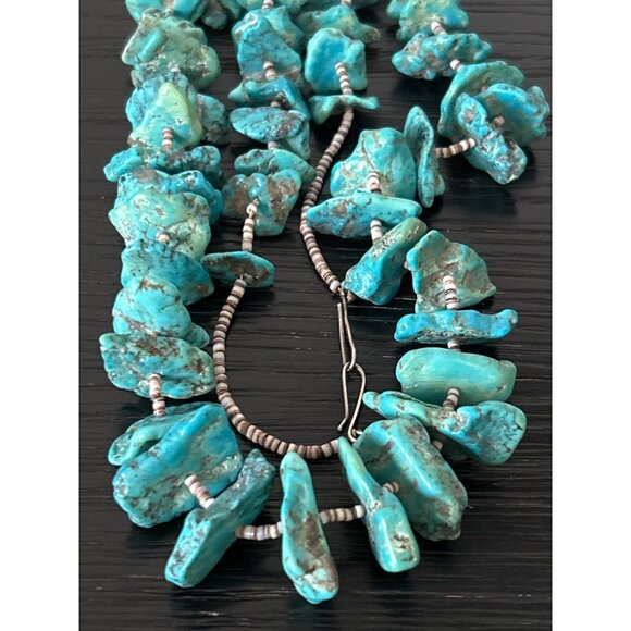 VTG Artisan Large Turquoise Nugget Necklace Heishi/Shell Spacers Hook Clasp 31" - Picture 6 of 10